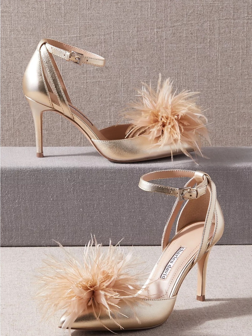 BHLDN Charles David Feather Violate Fletcher Metallic Leather Heels 10M